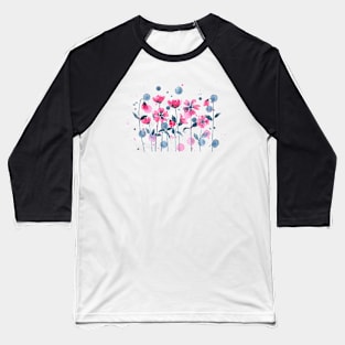 Garden of pink flowers painted with watercolors Baseball T-Shirt